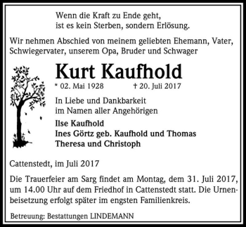 Traueranzeige von Kurt Kaufhold  von Magdeburger Volksstimme
