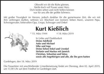 Traueranzeige von Kurt Kießlich  von Magdeburger Volksstimme