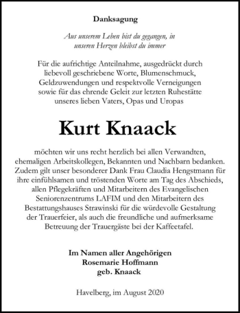 Traueranzeige von Kurt Knaack  von Magdeburger Volksstimme