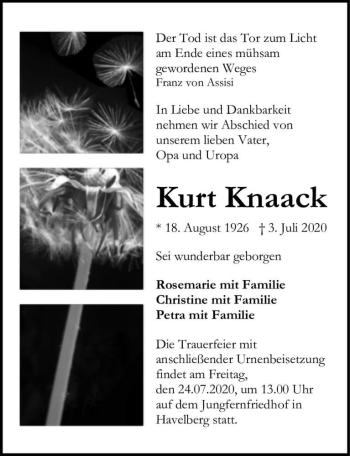 Traueranzeige von Kurt Knaack  von Magdeburger Volksstimme