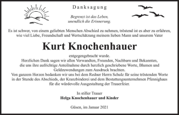 Traueranzeige von Kurt Knochenhauer  von Magdeburger Volksstimme