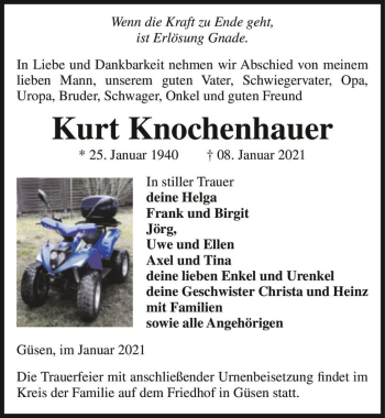 Traueranzeige von Kurt Knochenhauer  von Magdeburger Volksstimme