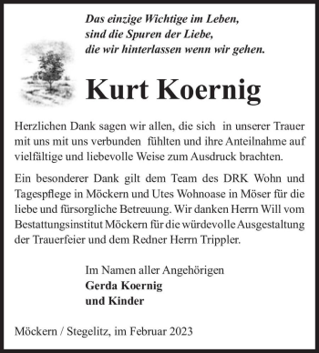 Traueranzeige von Kurt Koernig  von Magdeburger Volksstimme