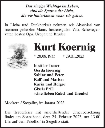 Traueranzeige von Kurt Koernig  von Magdeburger Volksstimme