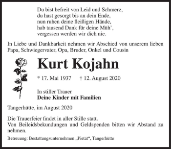 Traueranzeige von Kurt Kojahn  von Magdeburger Volksstimme