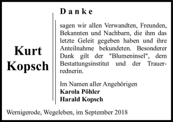 Traueranzeige von Kurt Kopsch  von Magdeburger Volksstimme