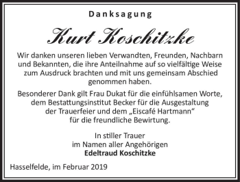 Traueranzeige von Kurt Koschitzke  von Magdeburger Volksstimme