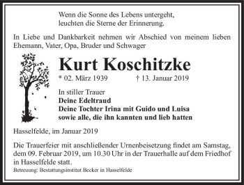 Traueranzeige von Kurt Koschitzke  von Magdeburger Volksstimme