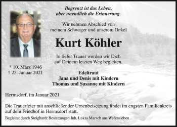 Traueranzeige von Kurt Köhler von Magdeburger Volksstimme