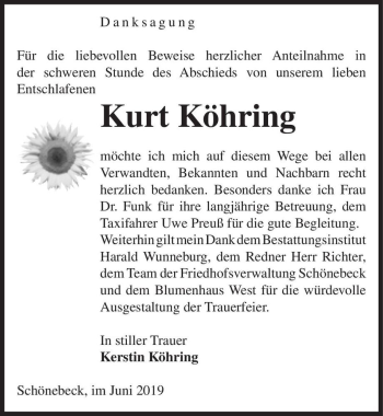 Traueranzeige von Kurt Köhring  von Magdeburger Volksstimme