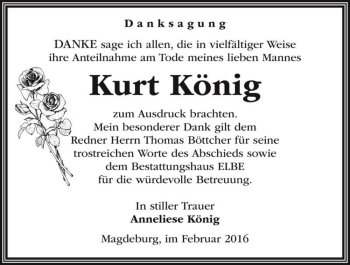 Traueranzeige von Kurt König  von Magdeburger Volksstimme