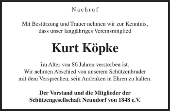 Traueranzeige von Kurt Köpke  von Magdeburger Volksstimme
