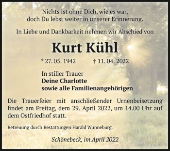 Traueranzeige von Kurt Kühl  von Magdeburger Volksstimme