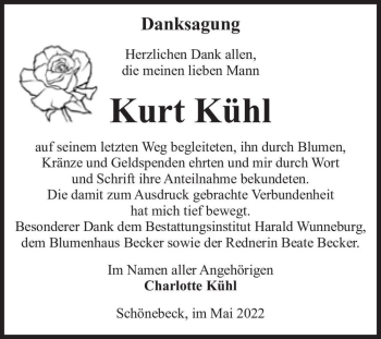Traueranzeige von Kurt Kühl  von Magdeburger Volksstimme