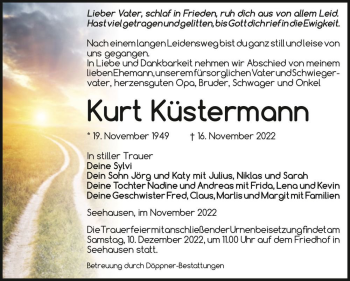 Traueranzeige von Kurt Küstermann  von Magdeburger Volksstimme