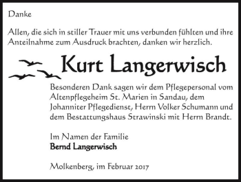 Traueranzeige von Kurt Langerwisch  von Magdeburger Volksstimme
