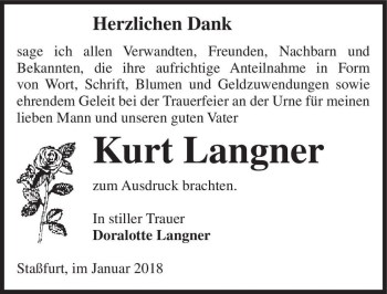 Traueranzeige von Kurt Langner  von Magdeburger Volksstimme