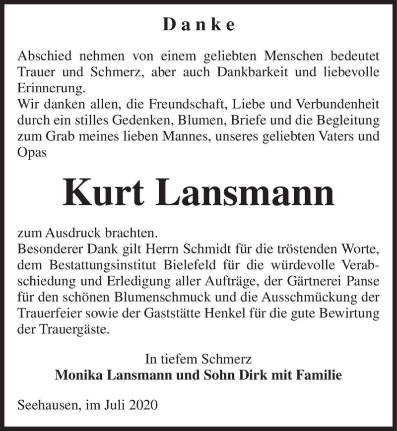  Traueranzeige für Kurt Lansmann  vom 22.08.2020 aus Magdeburger Volksstimme