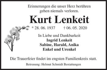 Traueranzeige von Kurt Lenkeit  von Magdeburger Volksstimme