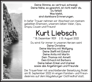 Traueranzeige von Kurt Liebsch  von Magdeburger Volksstimme