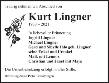 Traueranzeige von Kurt Lingner  von Magdeburger Volksstimme