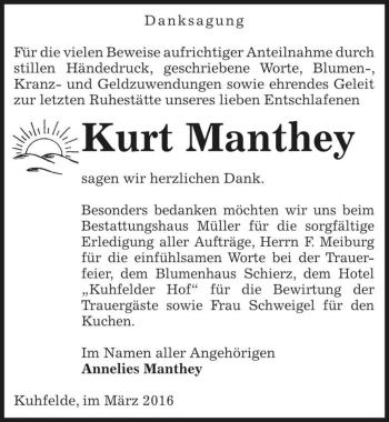 Traueranzeige von Kurt Manthey  von Magdeburger Volksstimme