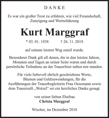Traueranzeige von Kurt Marggraf  von Magdeburger Volksstimme