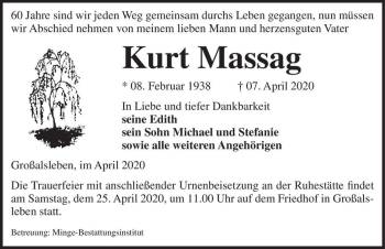 Traueranzeige von Kurt Massag  von Magdeburger Volksstimme