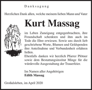 Traueranzeige von Kurt Massag  von Magdeburger Volksstimme