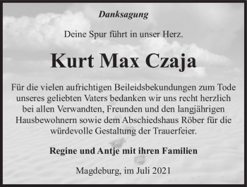 Traueranzeige von Kurt Max Czaja  von Magdeburger Volksstimme