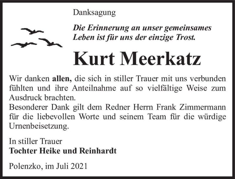  Traueranzeige für Kurt Meerkatz  vom 17.07.2021 aus Magdeburger Volksstimme