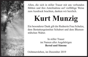 Traueranzeige von Kurt Munzig  von Magdeburger Volksstimme