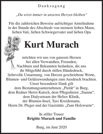 Traueranzeige von Kurt Murach  von Magdeburger Volksstimme