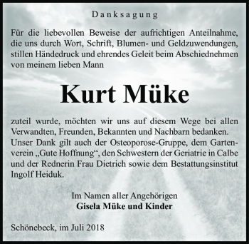 Traueranzeige von Kurt Müke  von Magdeburger Volksstimme