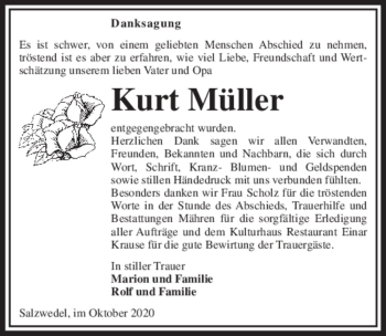 Traueranzeige von Kurt Müller  von Magdeburger Volksstimme