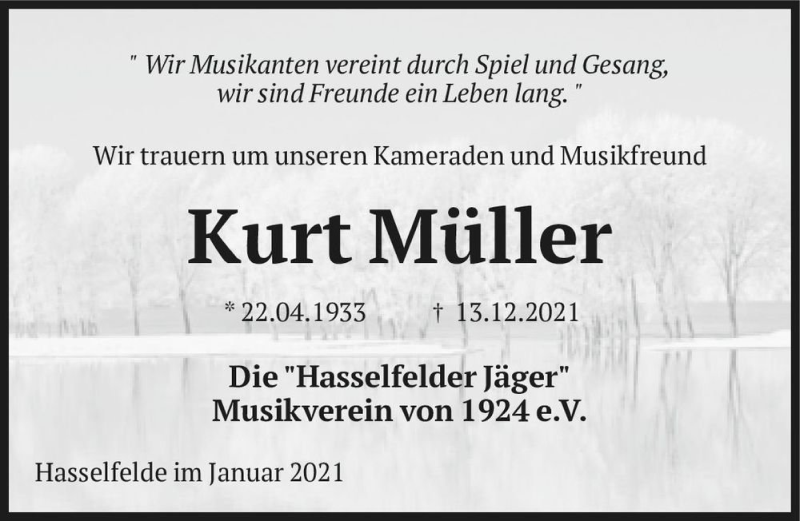  Traueranzeige für Kurt Müller  vom 18.01.2021 aus Magdeburger Volksstimme