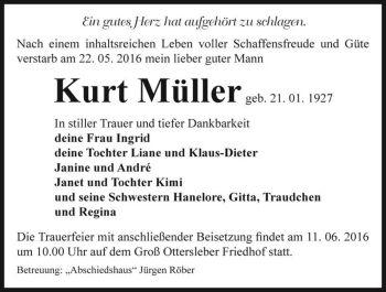 Traueranzeige von Kurt Müller  von Magdeburger Volksstimme