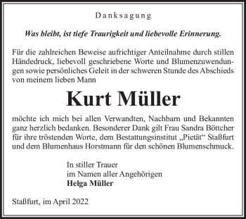 Traueranzeige von Kurt Müller  von Magdeburger Volksstimme