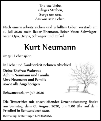 Traueranzeige von Kurt Neumann  von Magdeburger Volksstimme