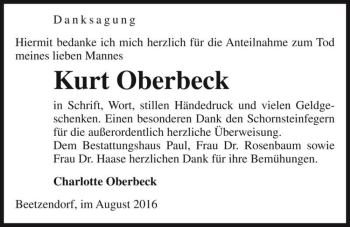 Traueranzeige von Kurt Oberbeck  von Magdeburger Volksstimme
