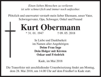 Traueranzeige von Kurt Obermann  von Magdeburger Volksstimme
