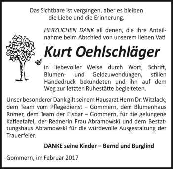 Traueranzeige von Kurt Oehlschläger  von Magdeburger Volksstimme