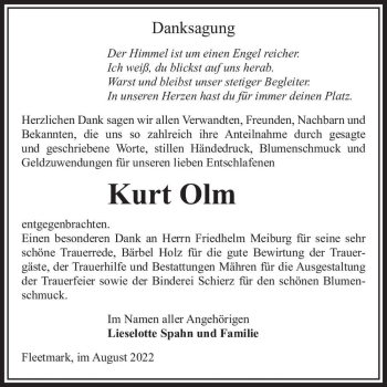 Traueranzeige von Kurt Olm  von Magdeburger Volksstimme