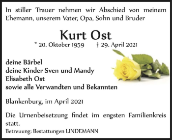 Traueranzeige von Kurt Ost  von Magdeburger Volksstimme