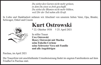 Traueranzeige von Kurt Ostrowski  von Magdeburger Volksstimme