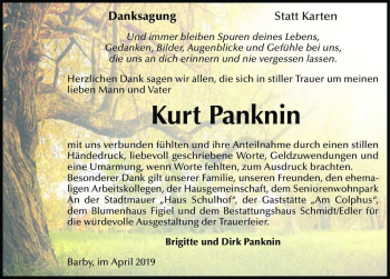Traueranzeige von Kurt Panknin  von Magdeburger Volksstimme