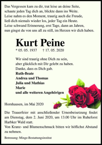 Traueranzeige von Kurt Peine  von Magdeburger Volksstimme