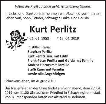 Traueranzeige von Kurt Perlitz  von Magdeburger Volksstimme