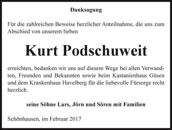 Traueranzeige von Kurt Podschuweit  von Magdeburger Volksstimme