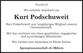 Traueranzeige von Kurt Podschuweit  von Magdeburger Volksstimme